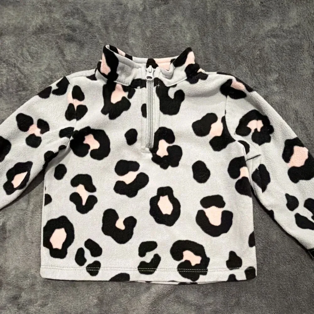 The Children's Place Girls Fleece 1/4 Zip Leopard Jacket 12-18 Months